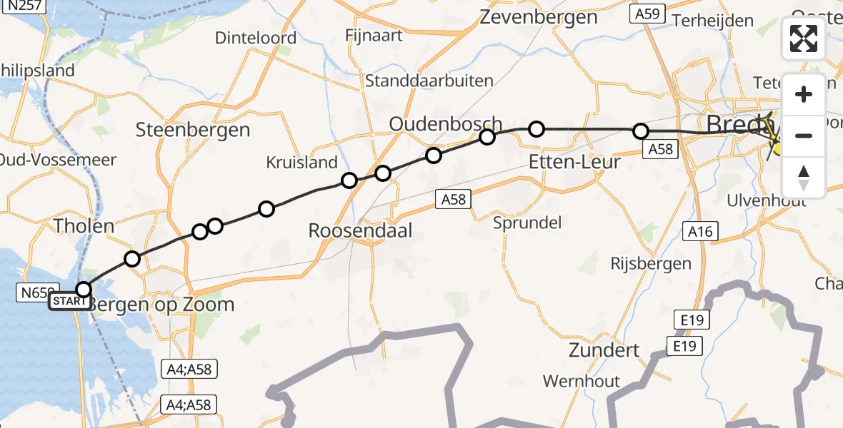 Routekaart van de vlucht: Lifeliner 2 naar Breda