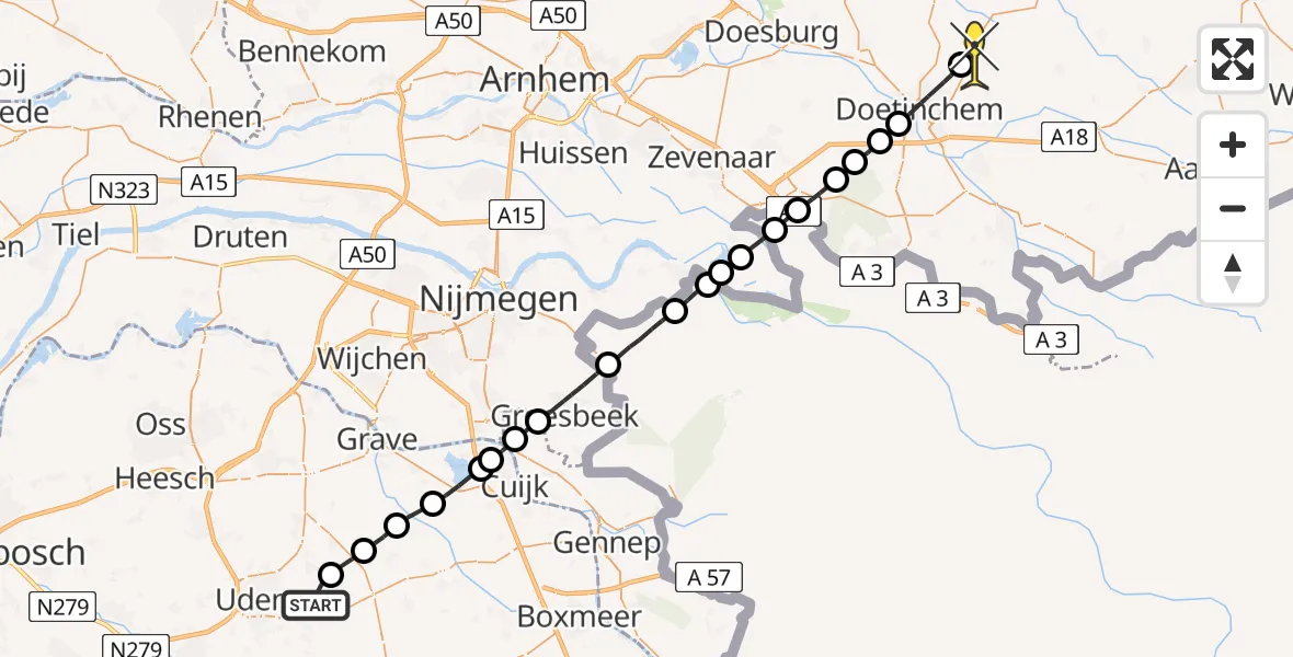 Routekaart van de vlucht: Lifeliner 3 naar Zelhem