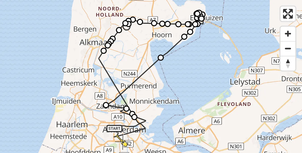 Routekaart van de vlucht: Politieheli naar Amsterdam