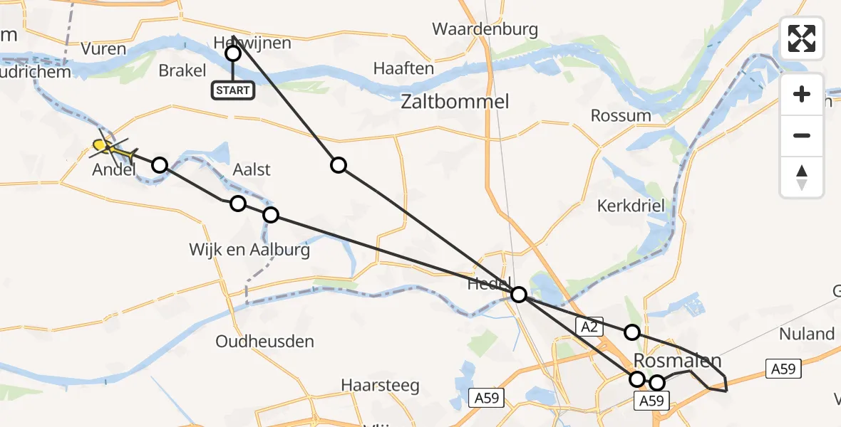 Routekaart van de vlucht: Politieheli naar Andel