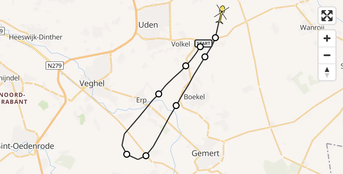 Routekaart van de vlucht: Lifeliner 3 naar Vliegbasis Volkel