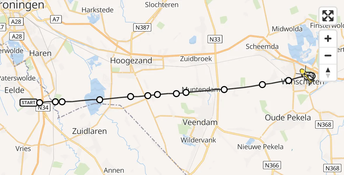 Routekaart van de vlucht: Lifeliner 4 naar Winschoten