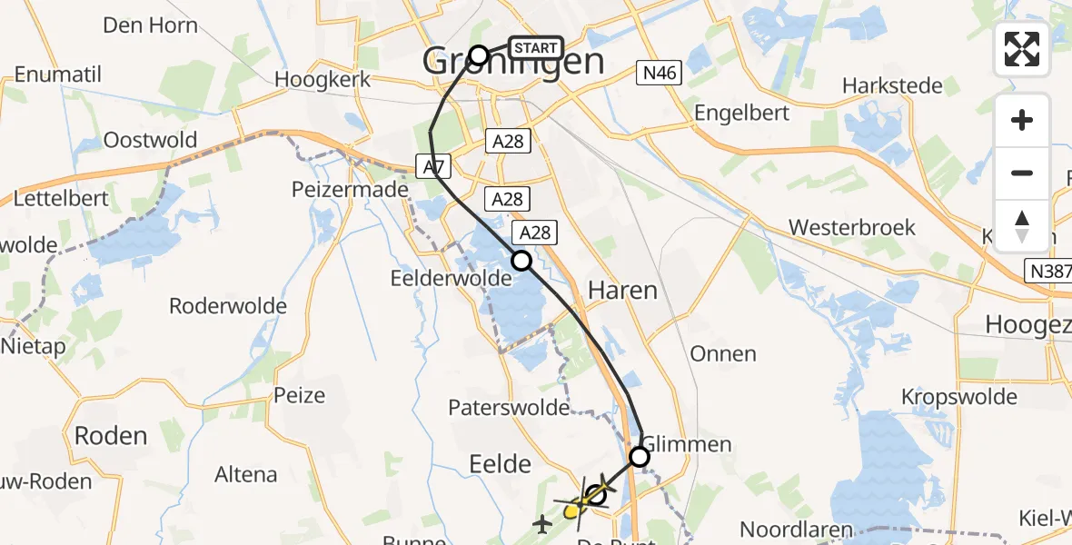 Routekaart van de vlucht: Lifeliner 4 naar Groningen Airport Eelde