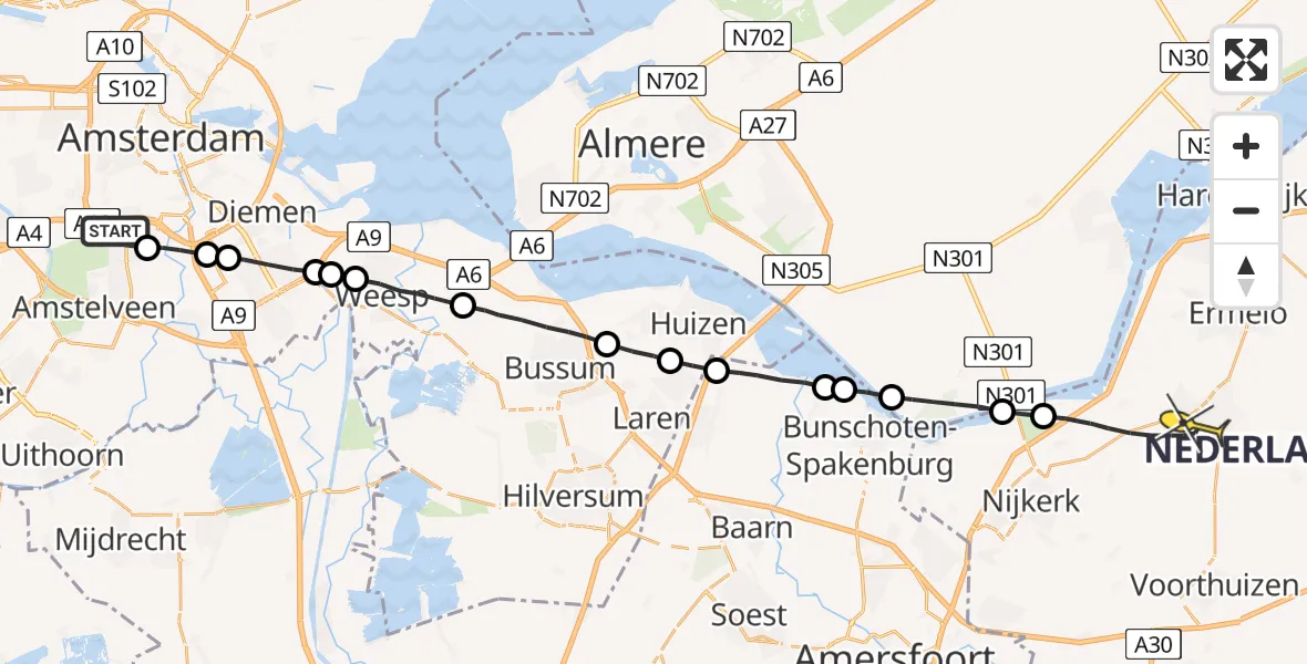 Routekaart van de vlucht: Lifeliner 1 naar Putten