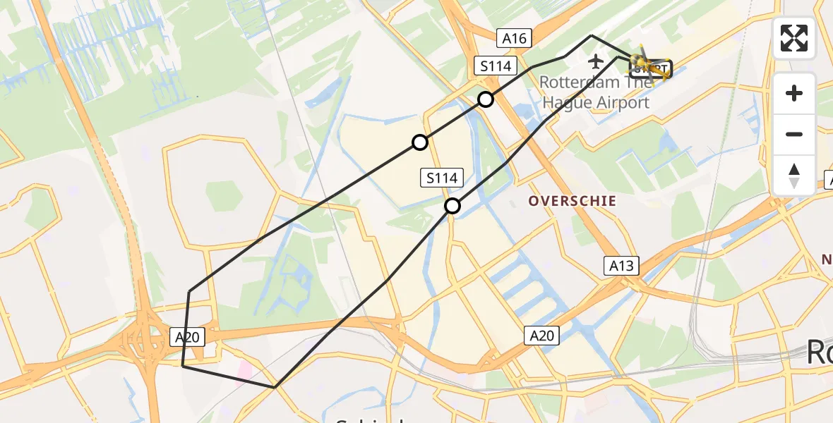 Vluchtroute Traumahelikopter Rotterdam The Hague Airport - Rotterdam The Hague Airport, 06 juli 2023, 20:55