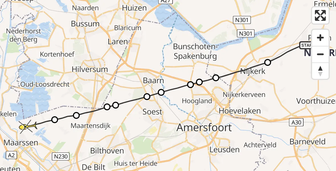 Routekaart van de vlucht: Lifeliner 1 naar Tienhoven