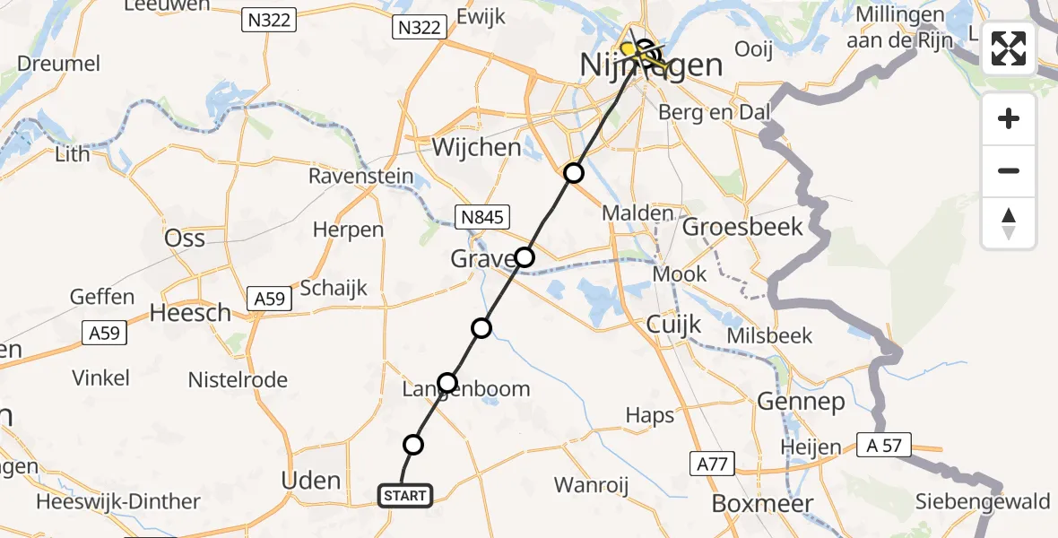 Routekaart van de vlucht: Lifeliner 3 naar Nijmegen