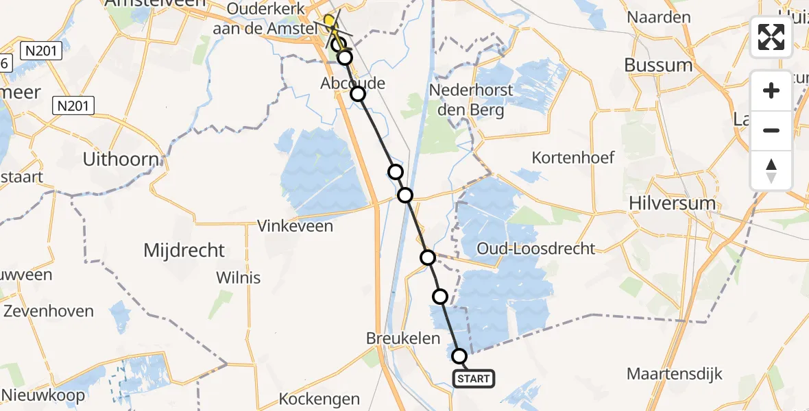 Routekaart van de vlucht: Lifeliner 1 naar Academisch Medisch Centrum (AMC)