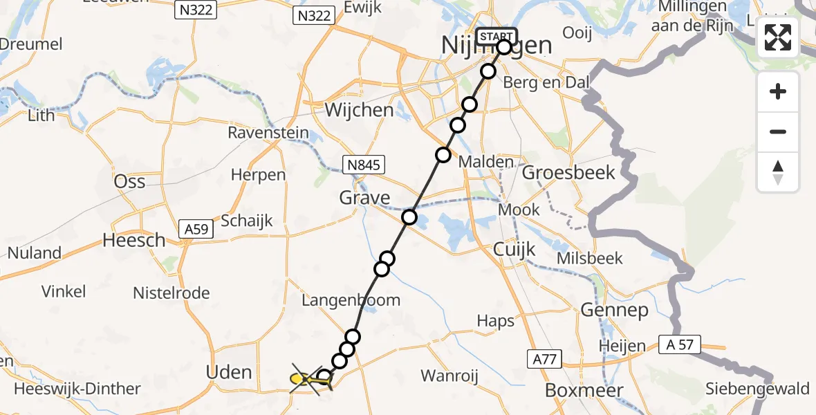 Routekaart van de vlucht: Lifeliner 3 naar Vliegbasis Volkel