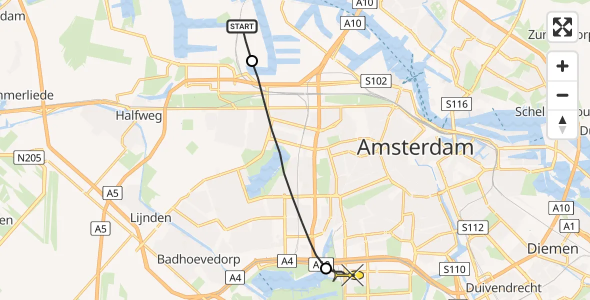 Routekaart van de vlucht: Lifeliner 1 naar VU Medisch Centrum Amsterdam