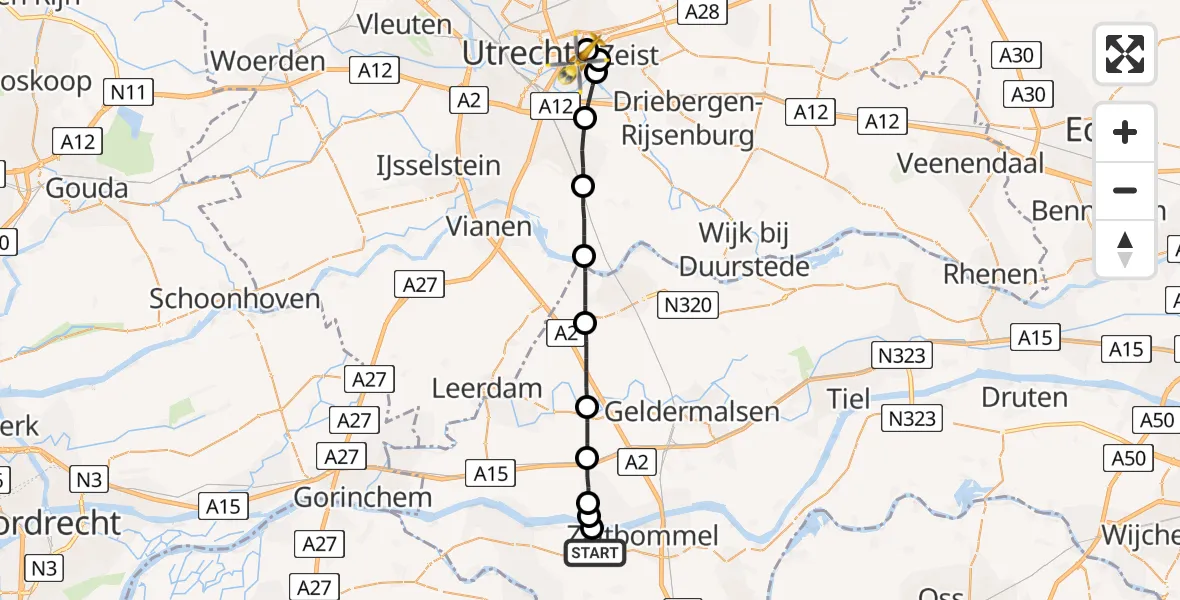 Vluchtroute Traumahelikopter Gameren - Universitair Medisch Centrum Utrecht, 07 juli 2023, 05:06
