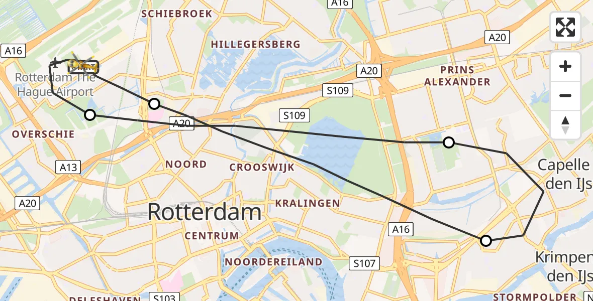 Vluchtroute Traumahelikopter Rotterdam The Hague Airport - Rotterdam The Hague Airport, 07 juli 2023, 07:55