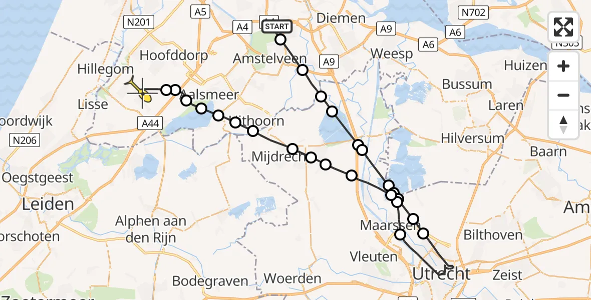 Routekaart van de vlucht: Lifeliner 1 naar Nieuw-Vennep