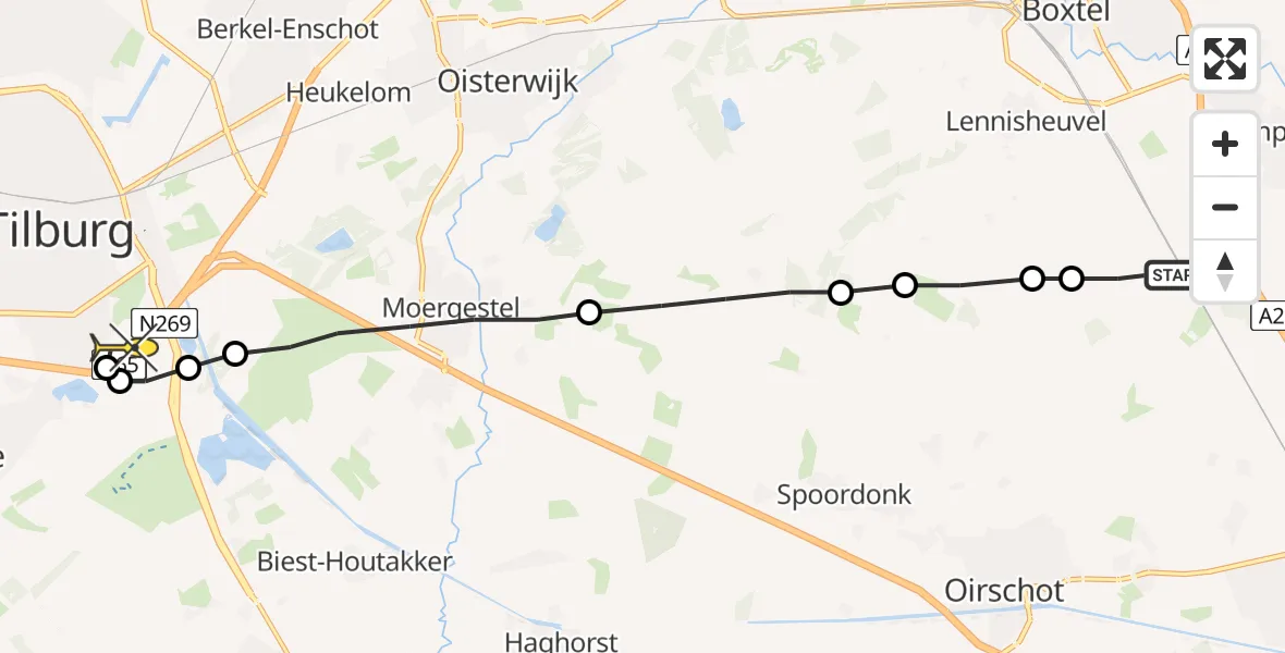 Routekaart van de vlucht: Lifeliner 3 naar Tilburg