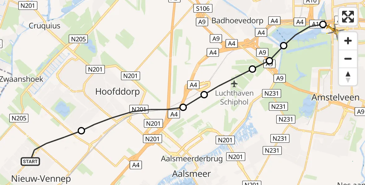 Vluchtroute Traumahelikopter Nieuw-Vennep - VU Medisch Centrum Amsterdam, 07 juli 2023, 08:44