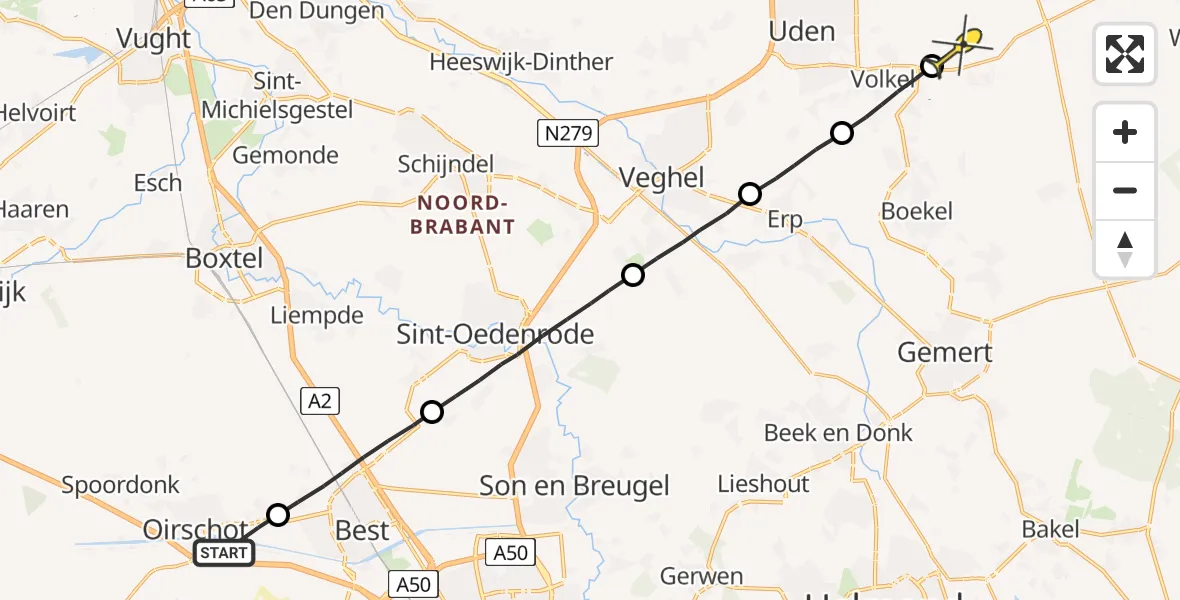 Routekaart van de vlucht: Lifeliner 3 naar Vliegbasis Volkel