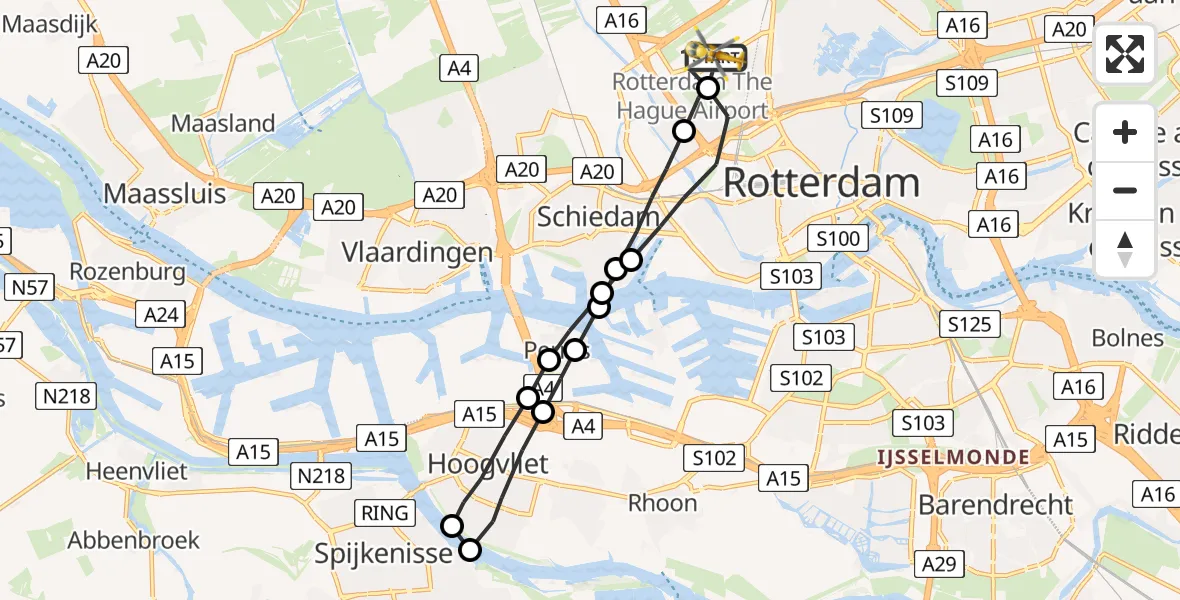 Vluchtroute Traumahelikopter Rotterdam The Hague Airport - Rotterdam The Hague Airport, 07 juli 2023, 10:07