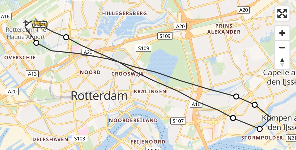 Vluchtroute Traumahelikopter Rotterdam The Hague Airport - Rotterdam The Hague Airport, 07 juli 2023, 10:45
