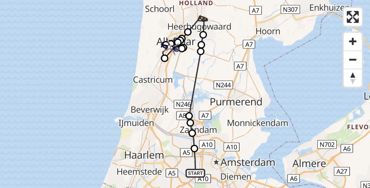Vluchtroute Politiehelikopter Amsterdam - Heiloo, 07 juli 2023, 10:54