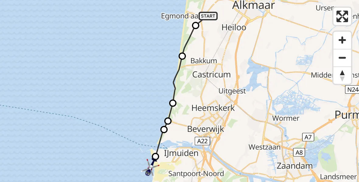 Vluchtroute Politiehelikopter Egmond aan den Hoef - IJmuiden, 07 juli 2023, 11:52