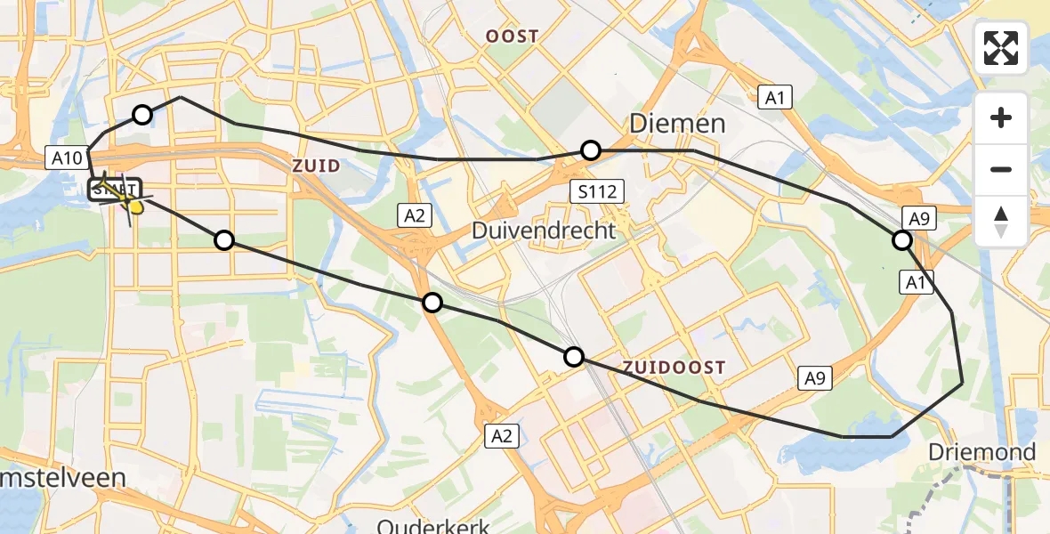 Routekaart van de vlucht: Lifeliner 1 naar VU Medisch Centrum Amsterdam