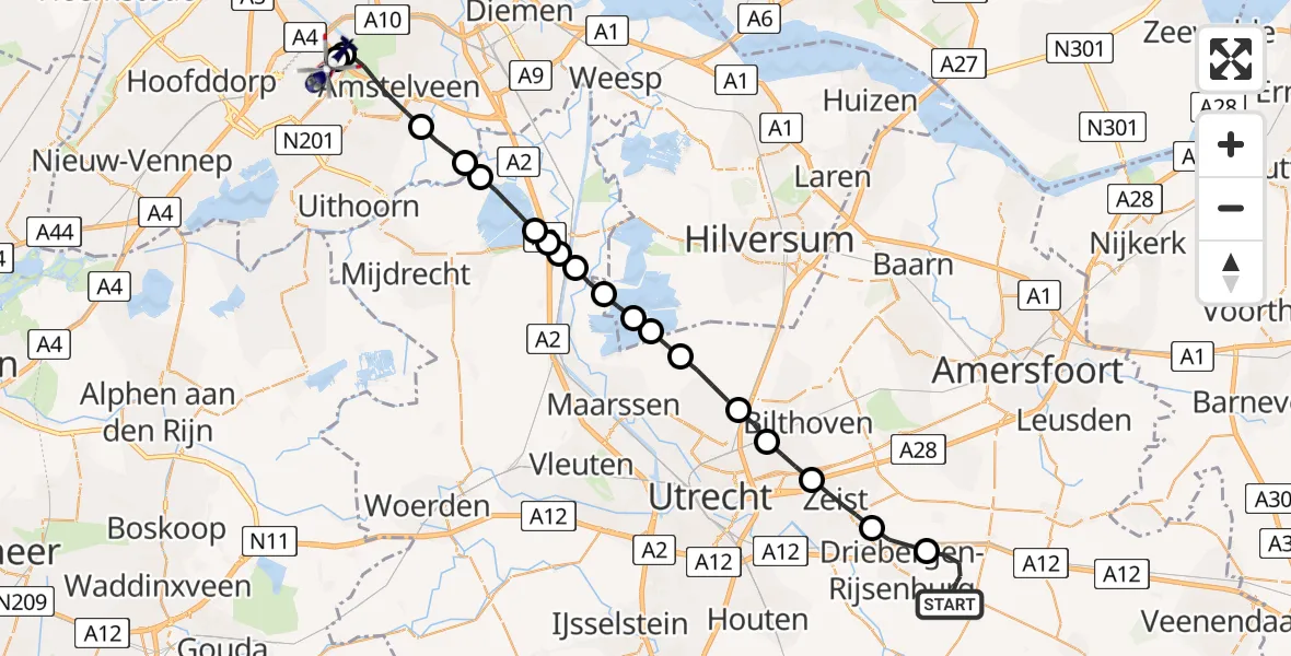 Vluchtroute Politiehelikopter Doorn - Schiphol, 07 juli 2023, 13:20