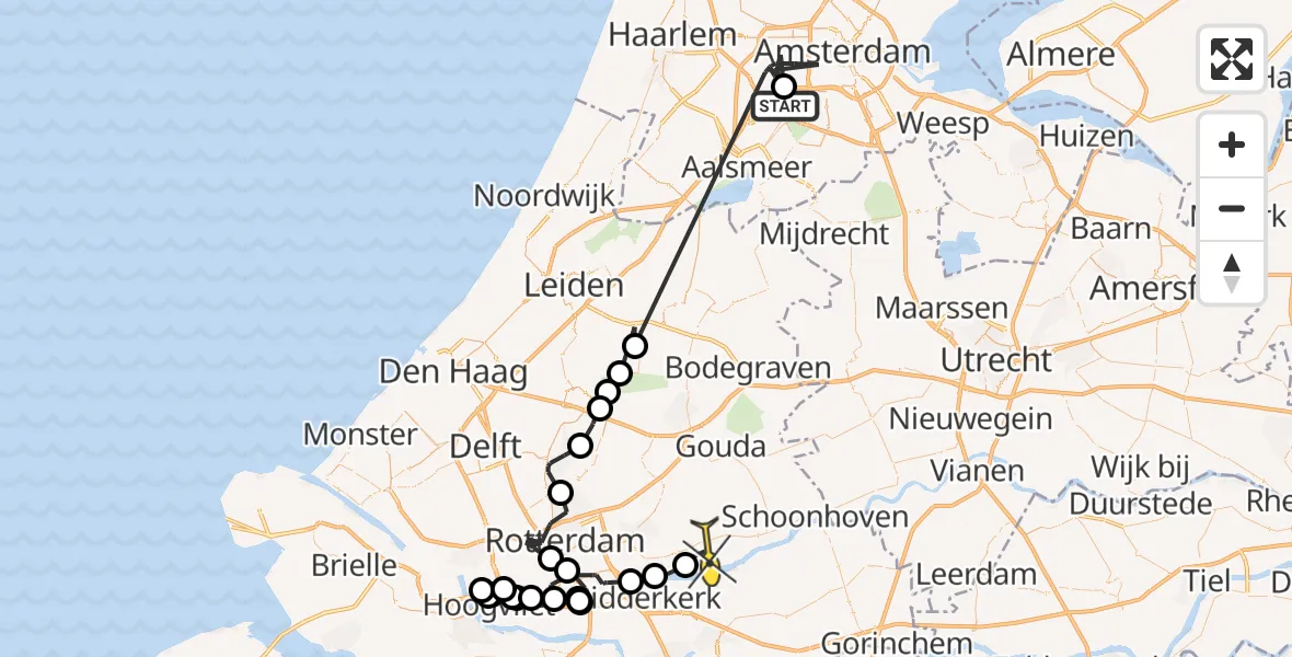 Routekaart van de vlucht: Politieheli naar Lekkerkerk