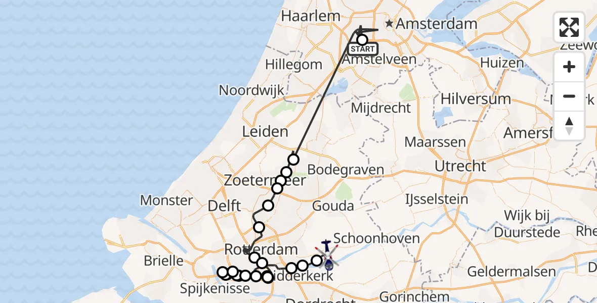 Vluchtroute Politiehelikopter van Badhoevedorp naar Lekkerkerk