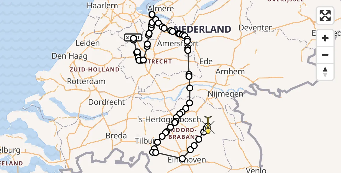 Routekaart van de vlucht: Politieheli naar Vliegbasis Volkel