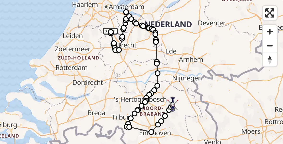 Vluchtroute Politiehelikopter Vinkeveen - Vliegbasis Volkel, 07 juli 2023, 14:53