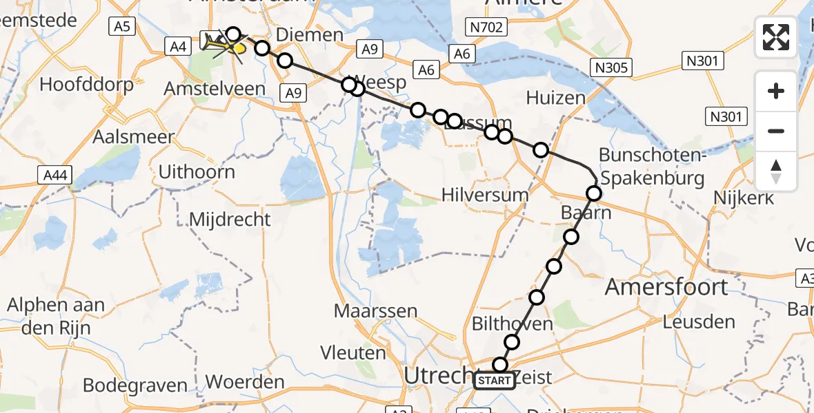 Routekaart van de vlucht: Lifeliner 1 naar VU Medisch Centrum Amsterdam