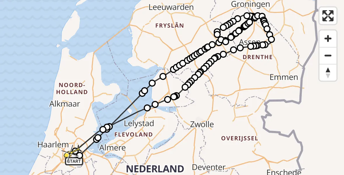 Routekaart van de vlucht: Politieheli naar Amsterdam