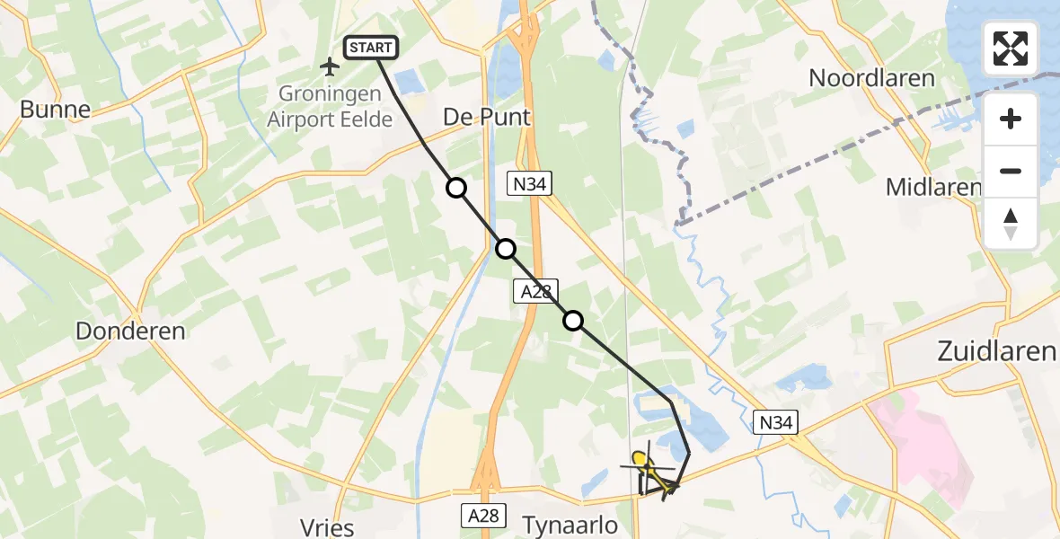 Routekaart van de vlucht: Lifeliner 4 naar Tynaarlo