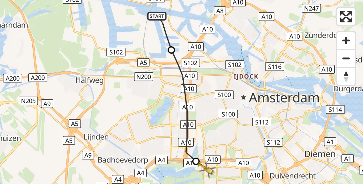 Vluchtroute Traumahelikopter Amsterdam Heliport - VU Medisch Centrum Amsterdam, 07 juli 2023, 17:09