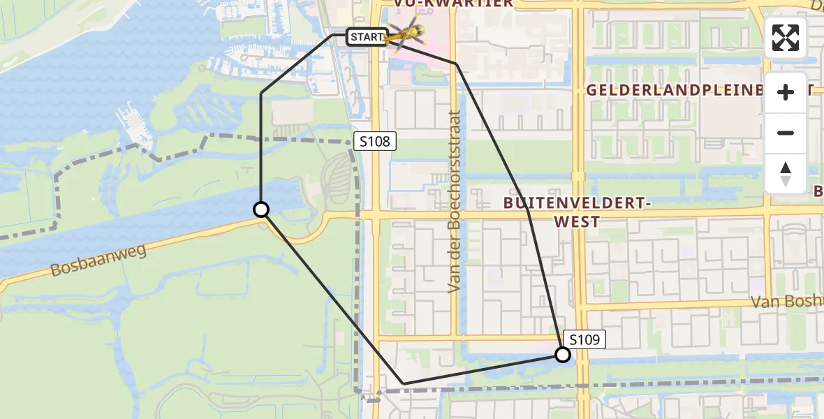 Vluchtroute Traumahelikopter VU Medisch Centrum Amsterdam - VU Medisch Centrum Amsterdam, 07 juli 2023, 17:30