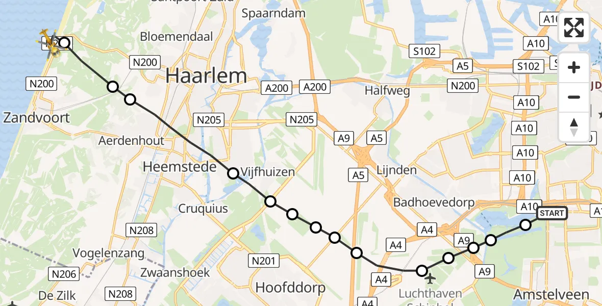 Vluchtroute Traumahelikopter VU Medisch Centrum Amsterdam - Zandvoort, 07 juli 2023, 17:43