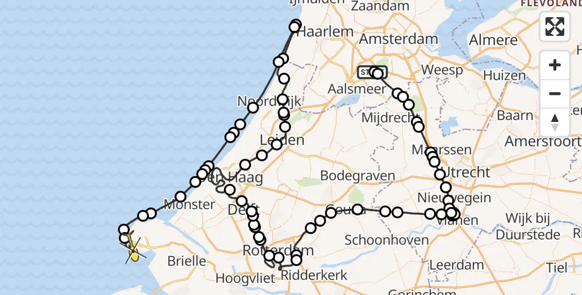Routekaart van de vlucht: Politiehelikopter naar Maasvlakte
