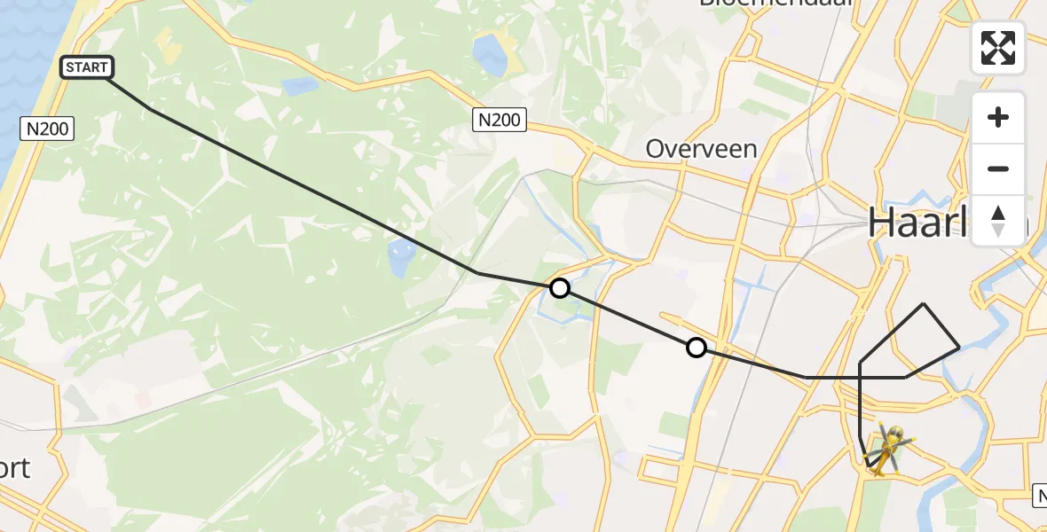 Vluchtroute Traumahelikopter Zandvoort - Haarlem, 07 juli 2023, 18:14