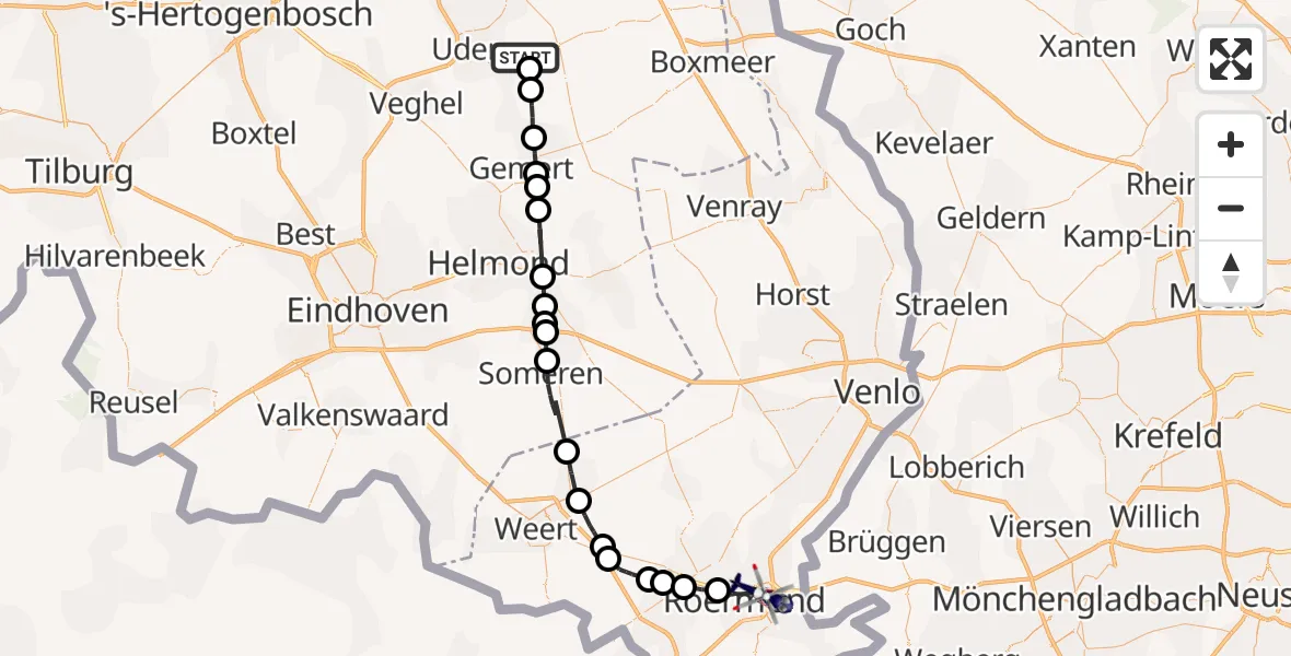 Vluchtroute Politiehelikopter Vliegbasis Volkel - Roermond, 07 juli 2023, 18:22