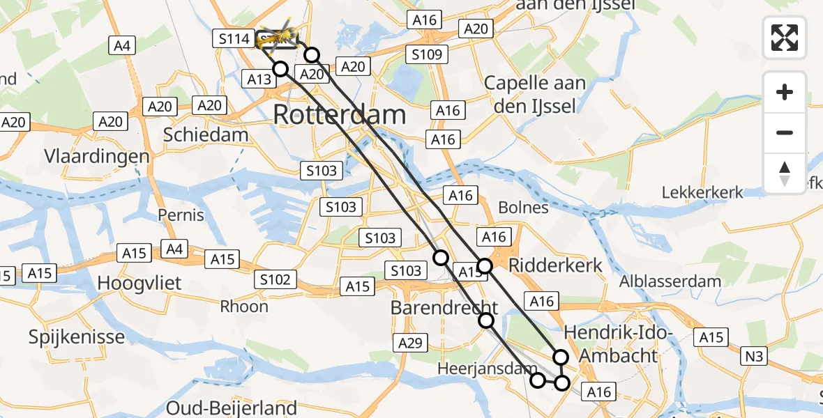 Vluchtroute Traumahelikopter Rotterdam The Hague Airport - Rotterdam The Hague Airport, 07 juli 2023, 18:26