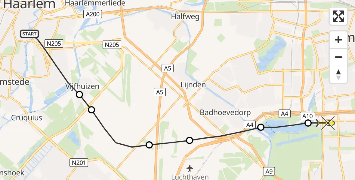 Routekaart van de vlucht: Lifeliner 1 naar VU Medisch Centrum Amsterdam