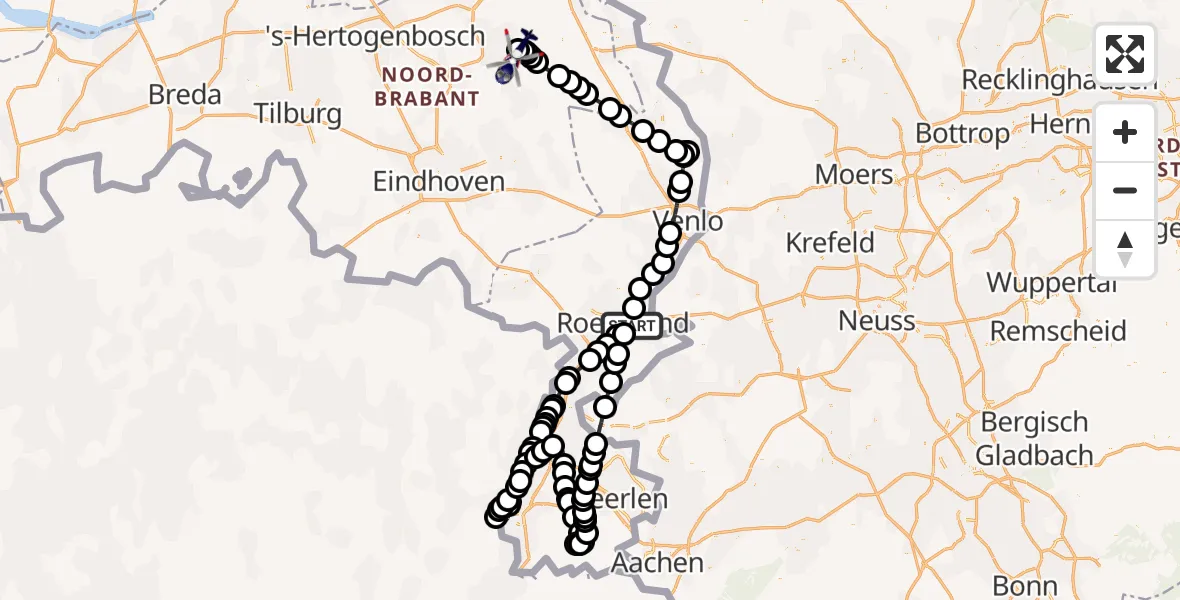 Vluchtroute Politiehelikopter Roermond - Vliegbasis Volkel, 07 juli 2023, 18:50