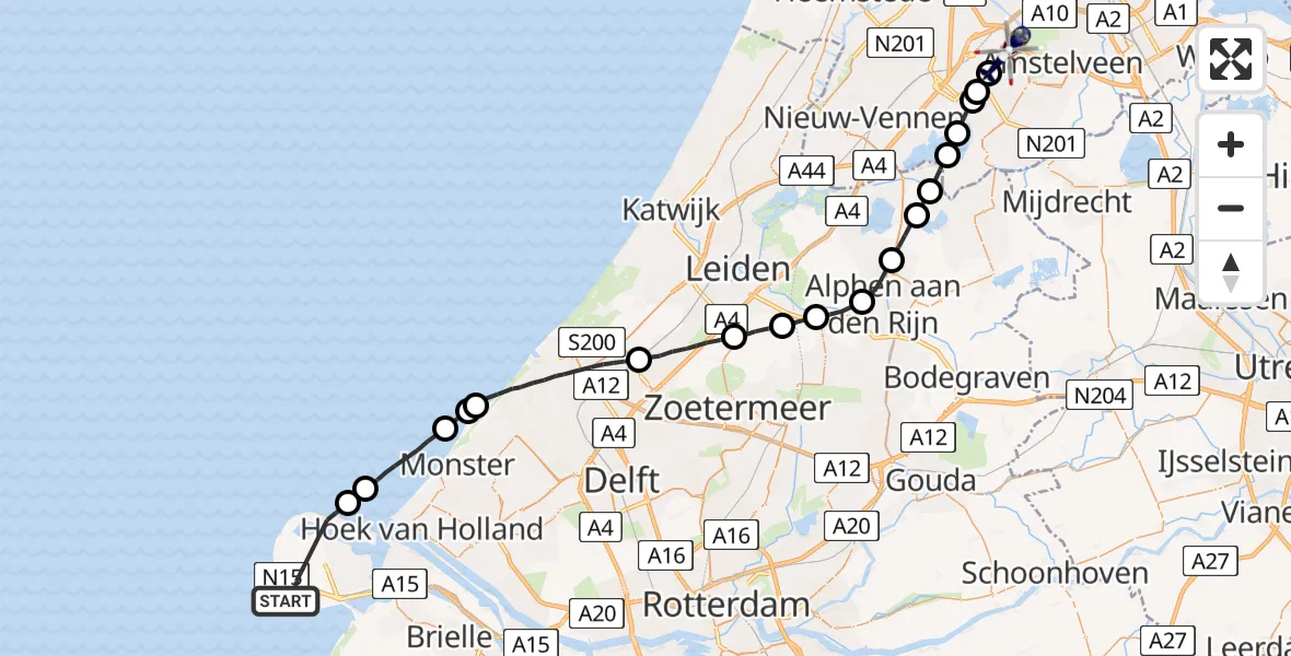 Vluchtroute Politiehelikopter Maasvlakte - Schiphol, 07 juli 2023, 19:52