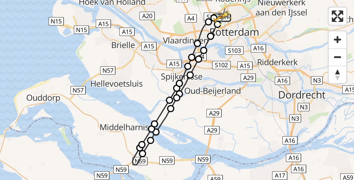 Vluchtroute Traumahelikopter Rotterdam The Hague Airport - Rotterdam The Hague Airport, 07 juli 2023, 20:55