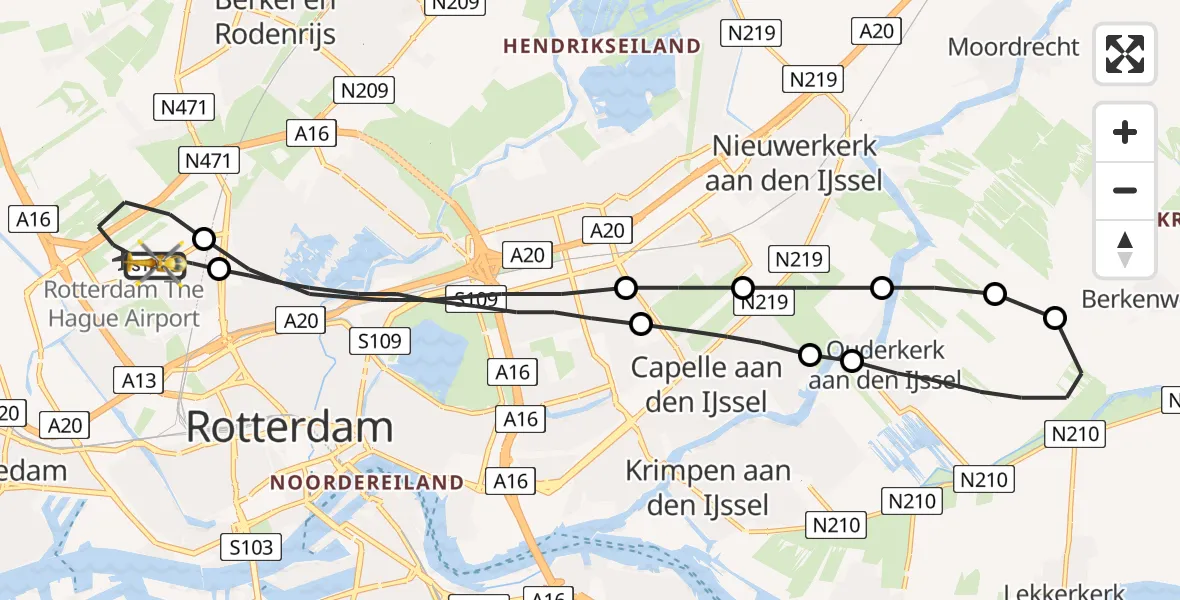 Vluchtroute Traumahelikopter Rotterdam The Hague Airport - Rotterdam The Hague Airport, 07 juli 2023, 21:40