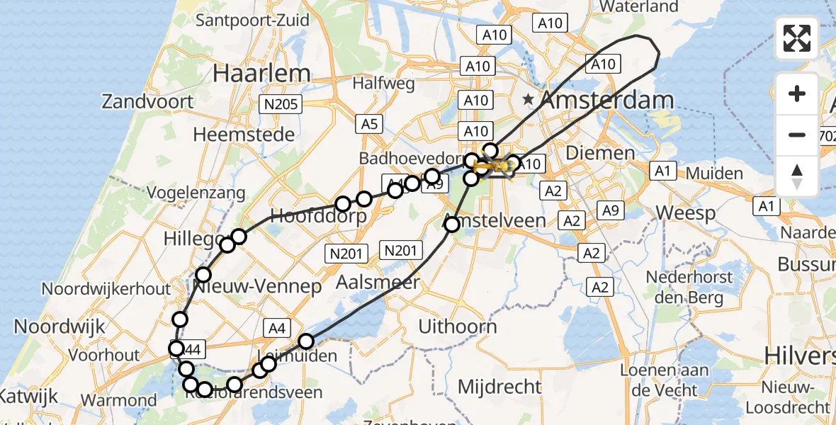 Vluchtroute Traumahelikopter VU Medisch Centrum Amsterdam - VU Medisch Centrum Amsterdam, 07 juli 2023, 21:59