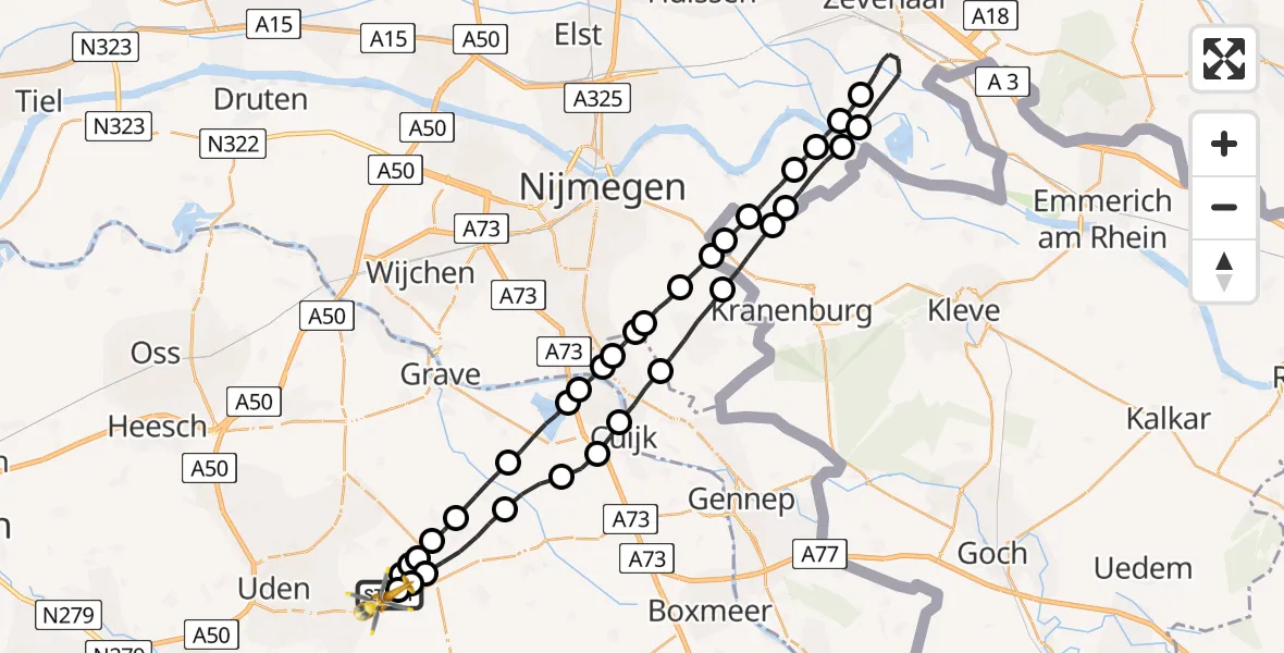 Vluchtroute Traumahelikopter Vliegbasis Volkel - Vliegbasis Volkel, 07 juli 2023, 22:32