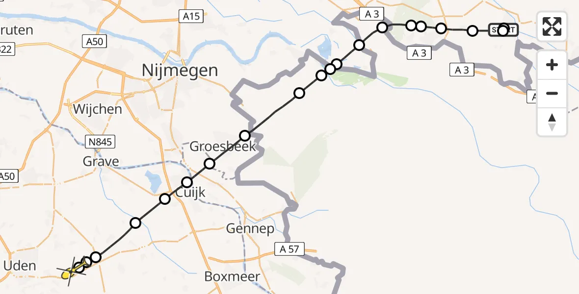 Routekaart van de vlucht: Lifeliner 3 naar Vliegbasis Volkel