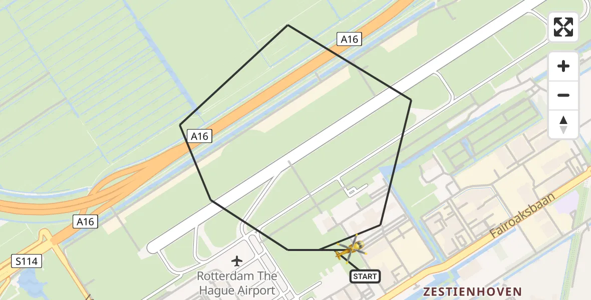 Vluchtroute Traumahelikopter Rotterdam The Hague Airport - Rotterdam The Hague Airport, 08 juli 2023, 05:16