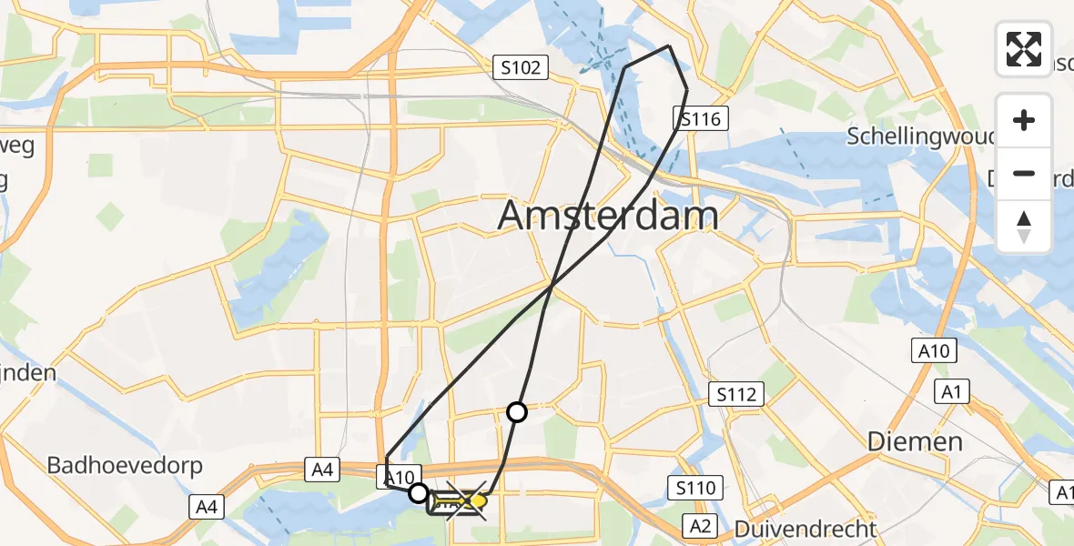 Routekaart van de vlucht: Lifeliner 1 naar VU Medisch Centrum Amsterdam